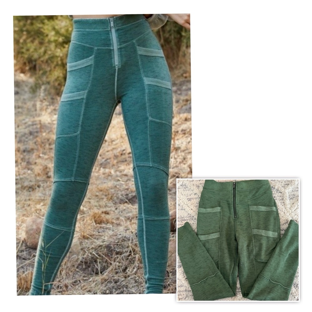 Free People Movement Move On Zip Front Leggings Olive Green Size S